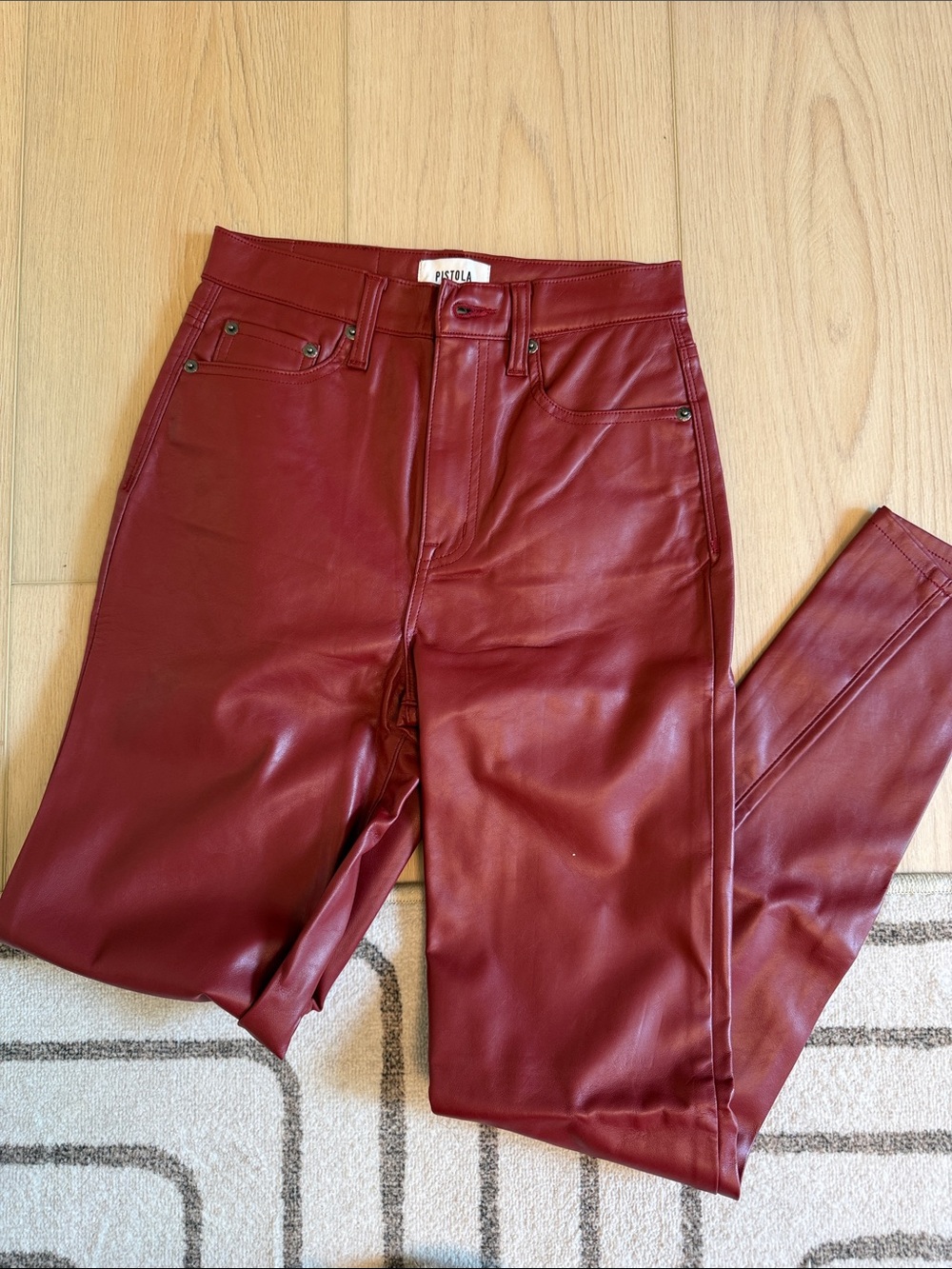 pistola Burgundy High-Rise Faux Leather Jeans